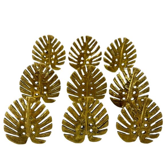 Set of 9 Gold Cast Iron Monstera Leaf Drawer Pulls Decorative Cabinet Knobs - Picture 1 of 2